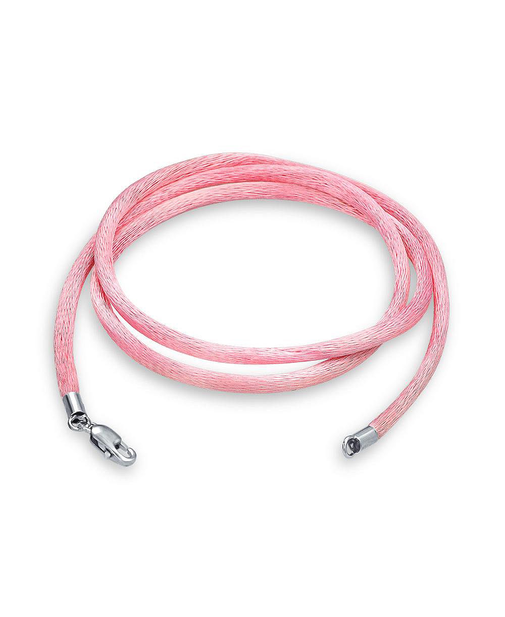 Bling Jewelry 1MM Pink Satin Silk Cord Necklace for Pendant Sterling Silver Clasp 16"