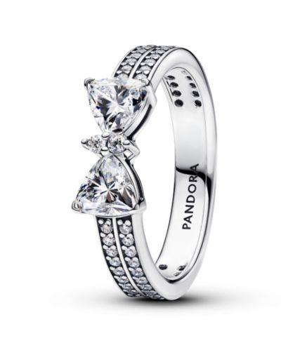Pandora Sterling Silver кольцо с двойным рядом Bow Sparkling