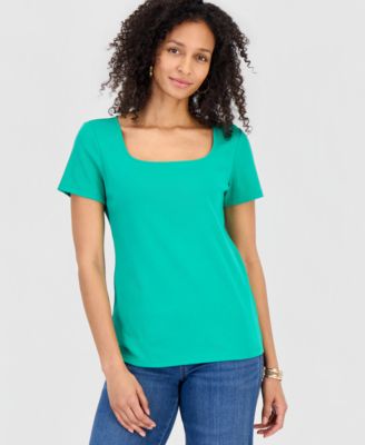 Style & Co Women's Cotton Square-Neck Short-Sleeve T-Shirt, Exclusively at Macy's