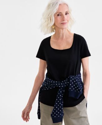 Style & Co Women's Cotton Square-Neck Short-Sleeve T-Shirt, Exclusively at Macy's