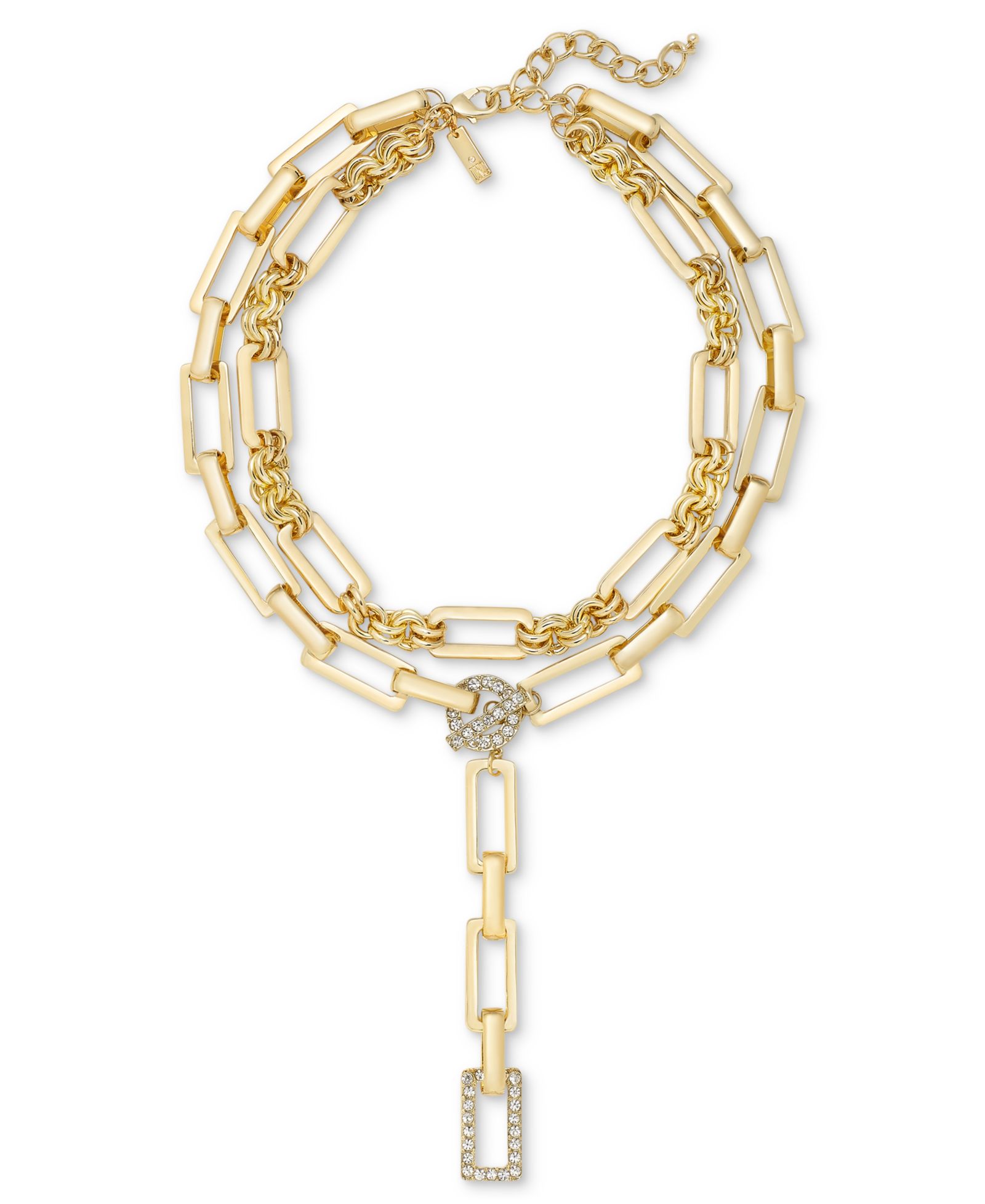 I.N.C. International Concepts Silver-Tone Pavé Link Layered Lariat Necklace, 18" + 3" extender, Exclusively at Macy's