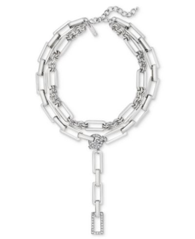 Колье I.N.C. International Concepts Silver-Tone Pavé Link Layered Lariat, 18" + 3" extender