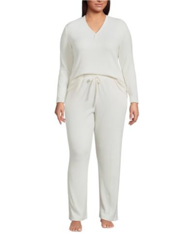 Lands' End Plus Size Cozy 2 Piece Pajama Set - Long Sleeve Top and Pants
