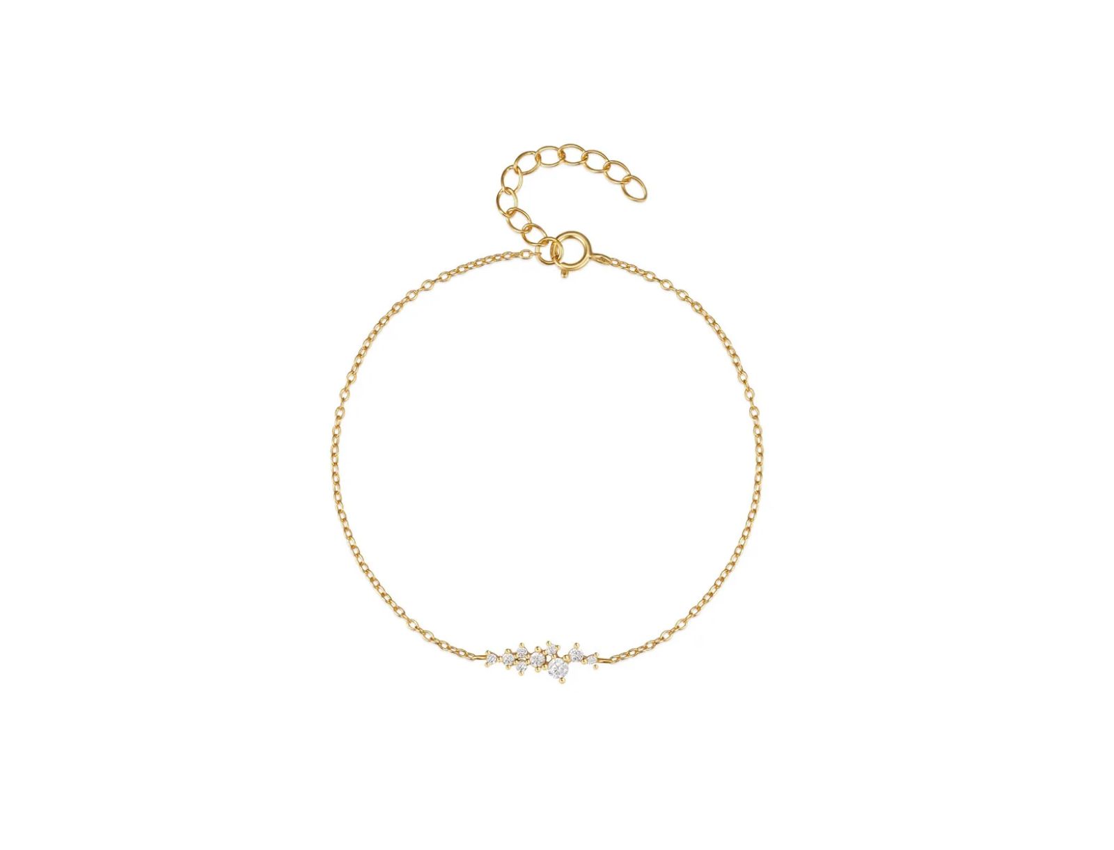 Hollywood Sensation 18K Gold Plated Sterling Silver Chain Link Bracelet with Round Cut Cubic Zirconia Cluster