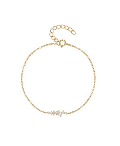 Hollywood Sensation 18K Gold Plated Sterling Silver Chain Link Bracelet with Round Cut Cubic Zirconia Cluster