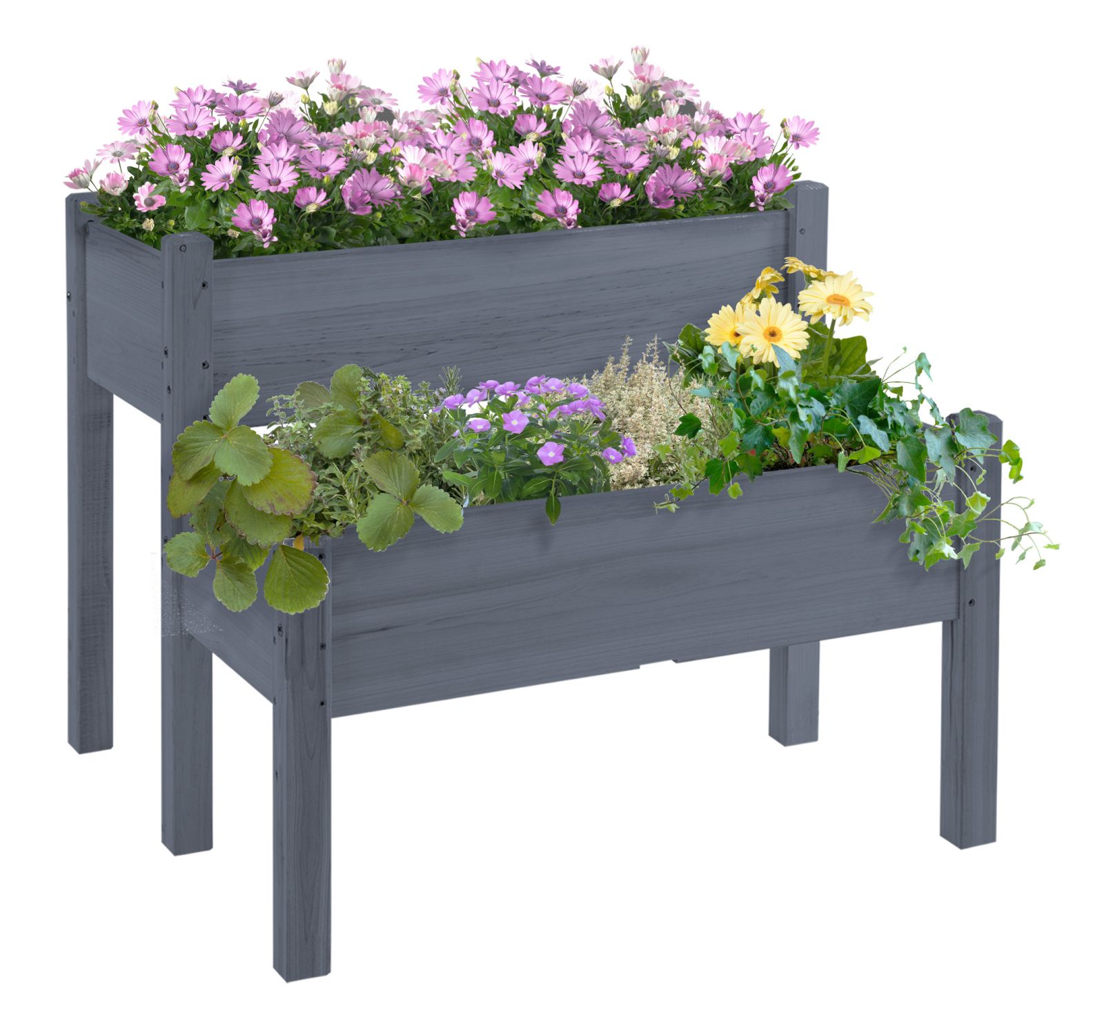 Приподнятая садовая клумба 34"x34"x28", 2-Tier Elevated Wood Planter Box, Gray