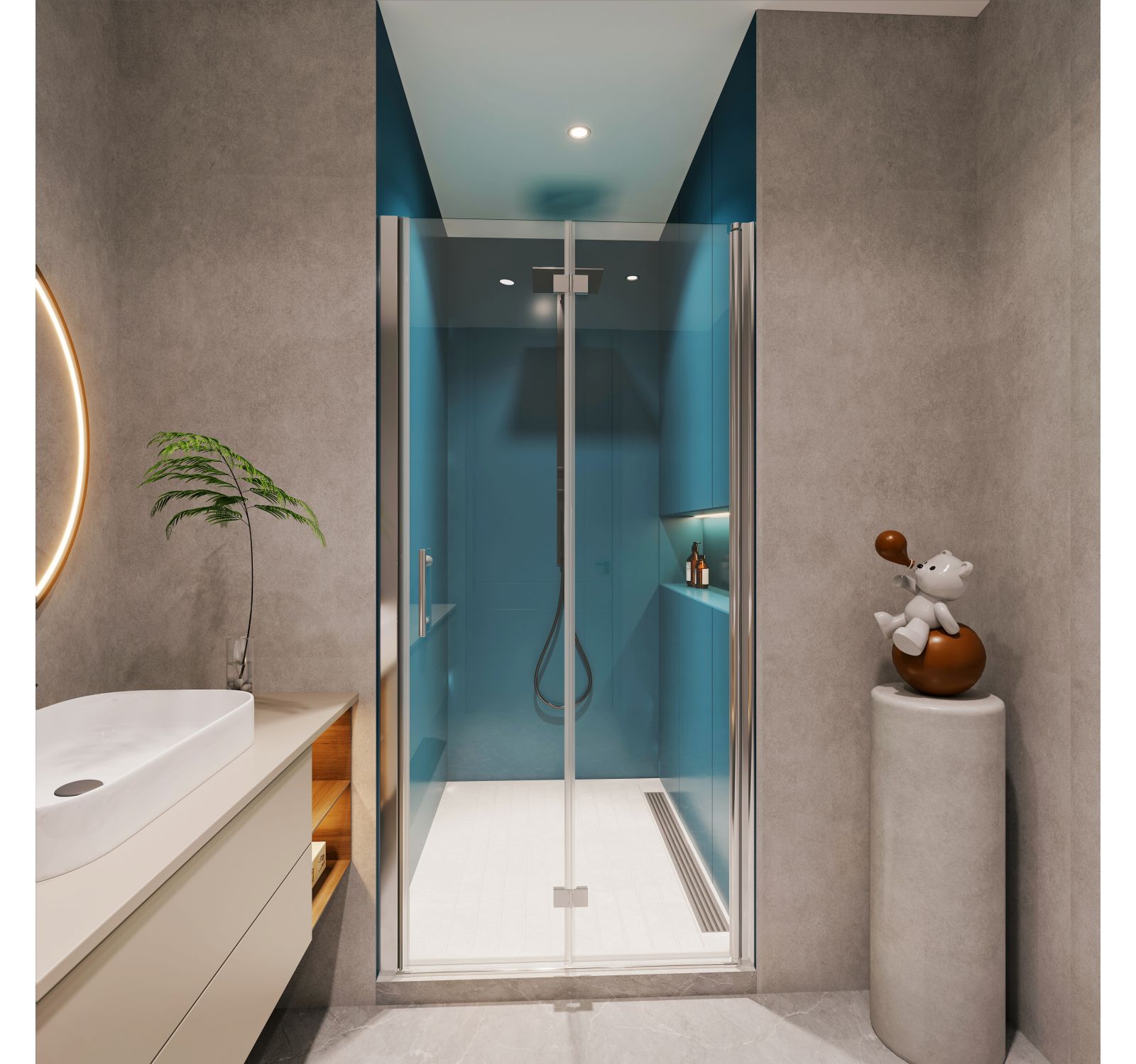 1 3/8" adjustment, universal pivot shower door, with 1/4" tempered glass