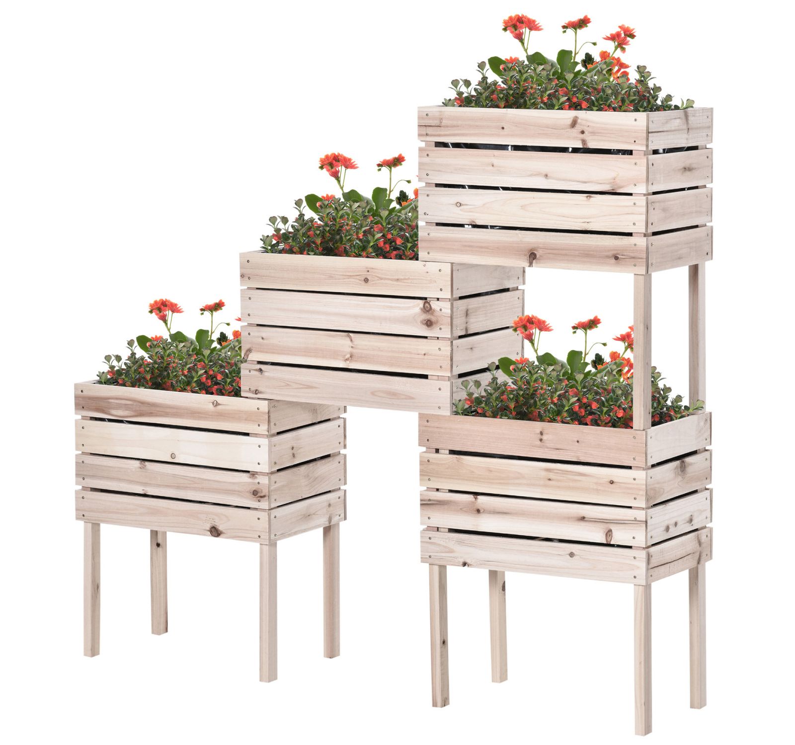 4PCS Raised Garden Bed, Wooden Elevated Planter Box Kit with Bed Liner, DIY Shape, for Flowers Vegetables