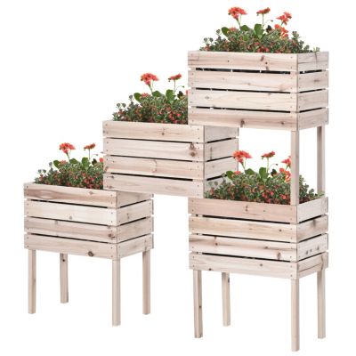 4PCS Raised Garden Bed, Wooden Elevated Planter Box Kit with Bed Liner, DIY Shape, for Flowers Vegetables