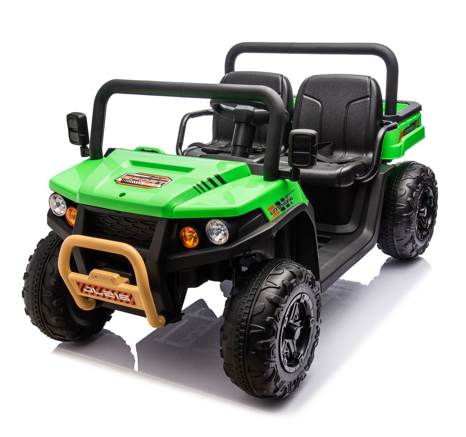 Детский электромобиль UTV 24V XXXL с пультом управления для родителей, двухместный, с автоматическим самосвалом, задней подвеской, плавным стартом, ручкой, ремнем безопасности, LED светом, USB, MP3, Bluetooth и сигналом