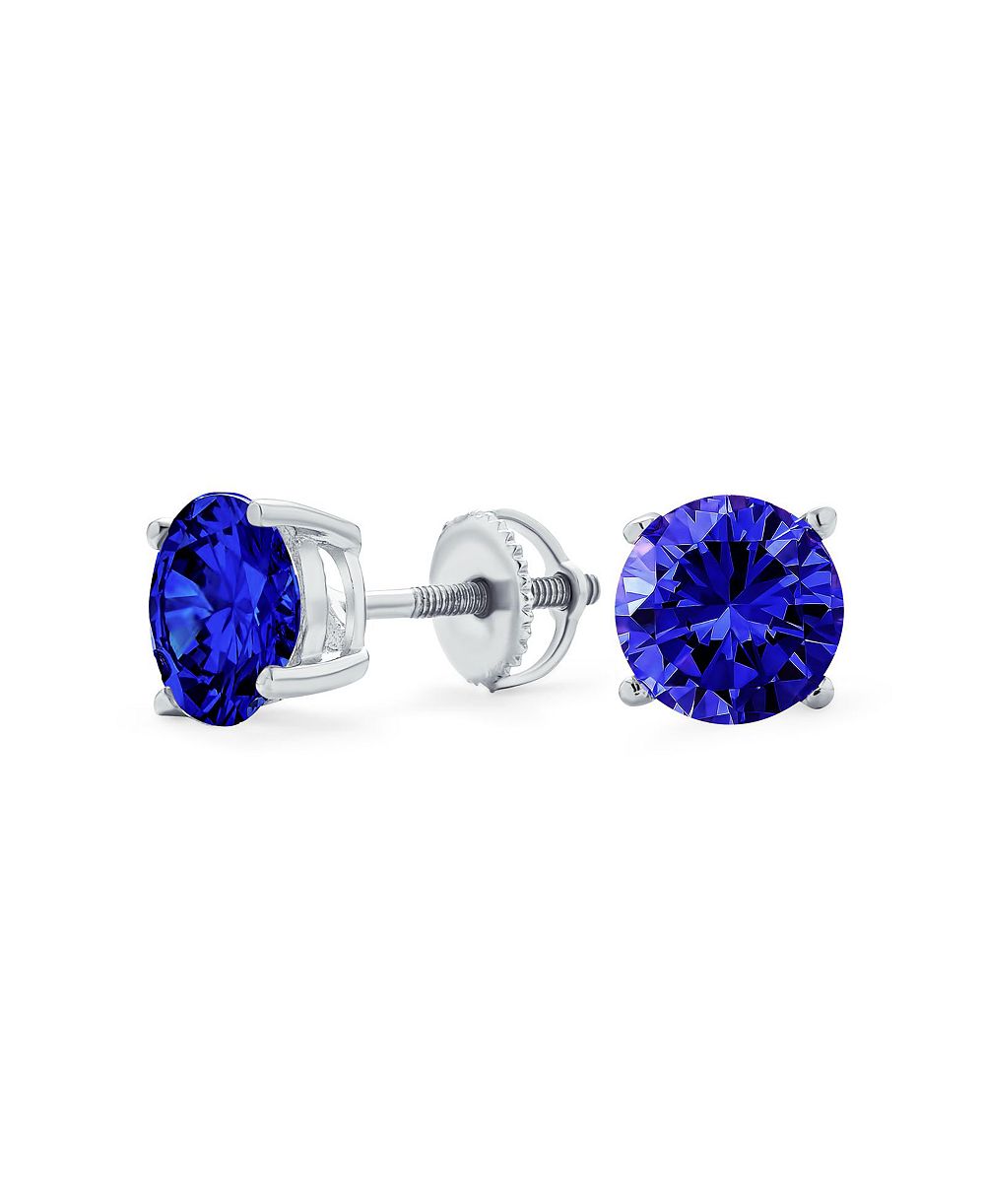 Bling Jewelry Black CZ Solitaire Stud Earrings .925 Sterling Silver Screwback 8MM