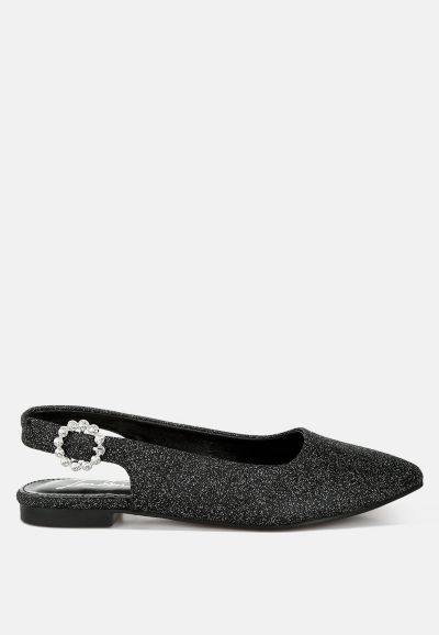 London Rag Womens Giora Glitter Slingback Flat Sandals