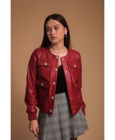 Furniq UK Women's Beatrice Collarless Leather Jacket