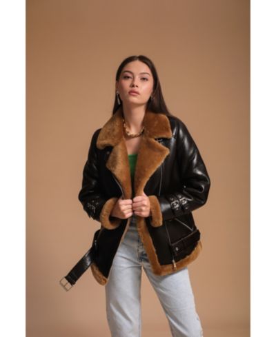 Женская кожаная куртка из овчины Furniq UK Brown