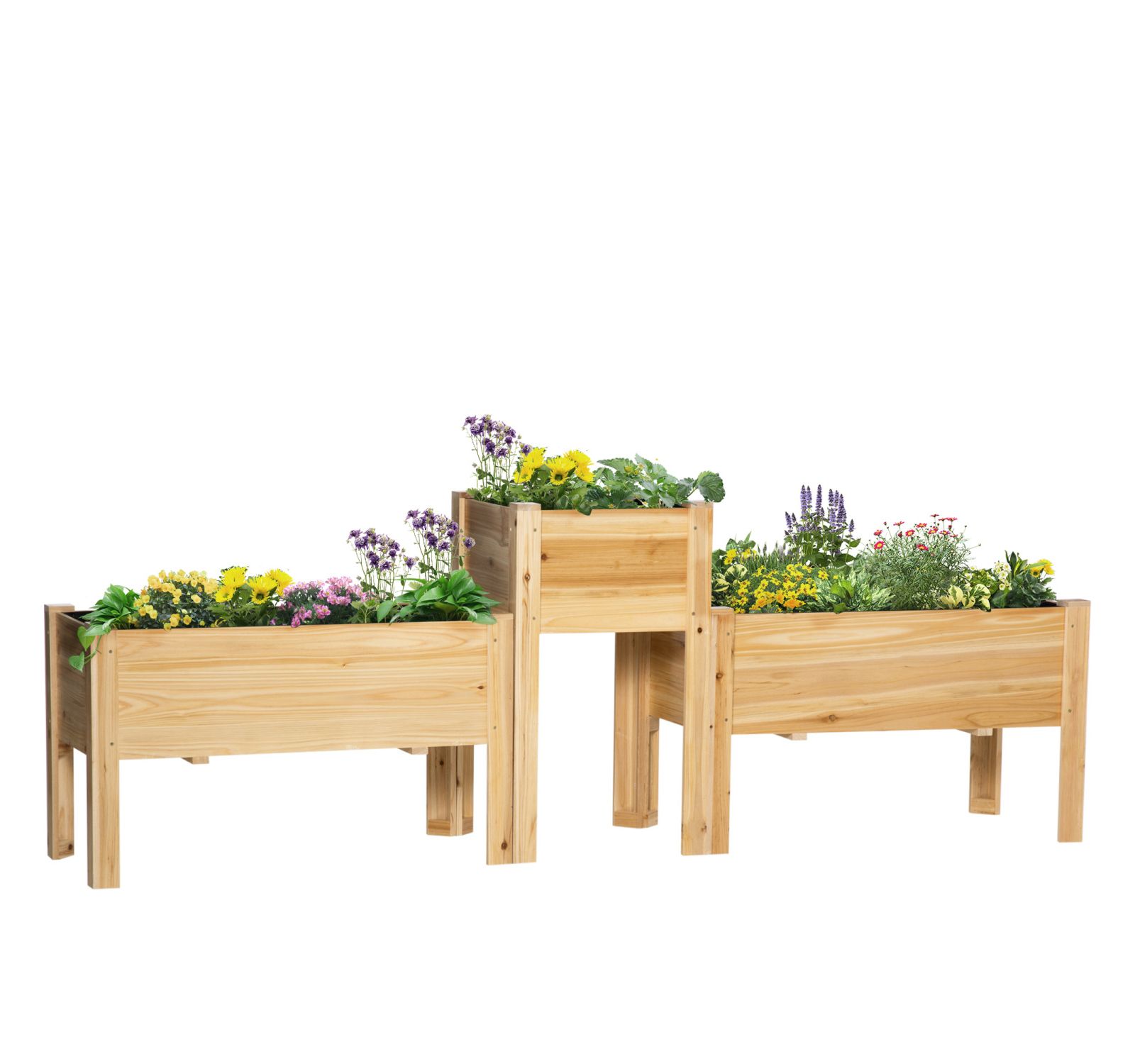 Raised Garden Bed Set of 3, Wooden Elevated Planter Box with Legs and Bed Liner, for Backyard and Patio to Grow Vegetables, Herbs, and Flowers, Natural