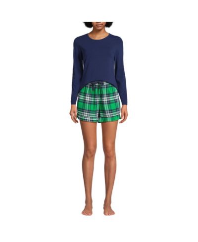 Lands' End Women's Lightweight Cotton Modal Drapey Flannel 2 Piece Pajama Set - Top and Shorts