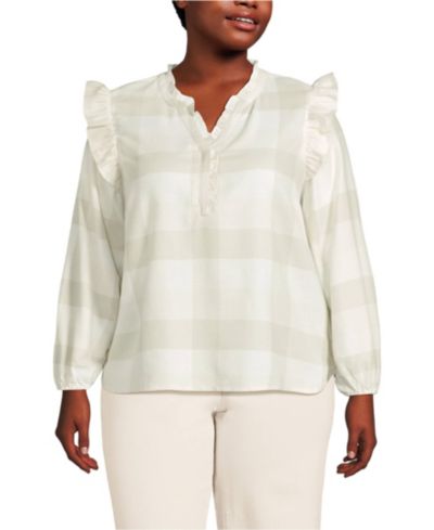 Lands' End Женский фланелевый блузкa Popover с рюшами, Plus Size