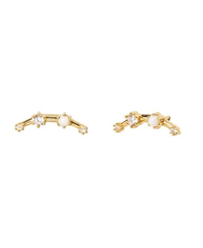 Sterling Silver Opal and Clear Topaz Crawler Earrings
