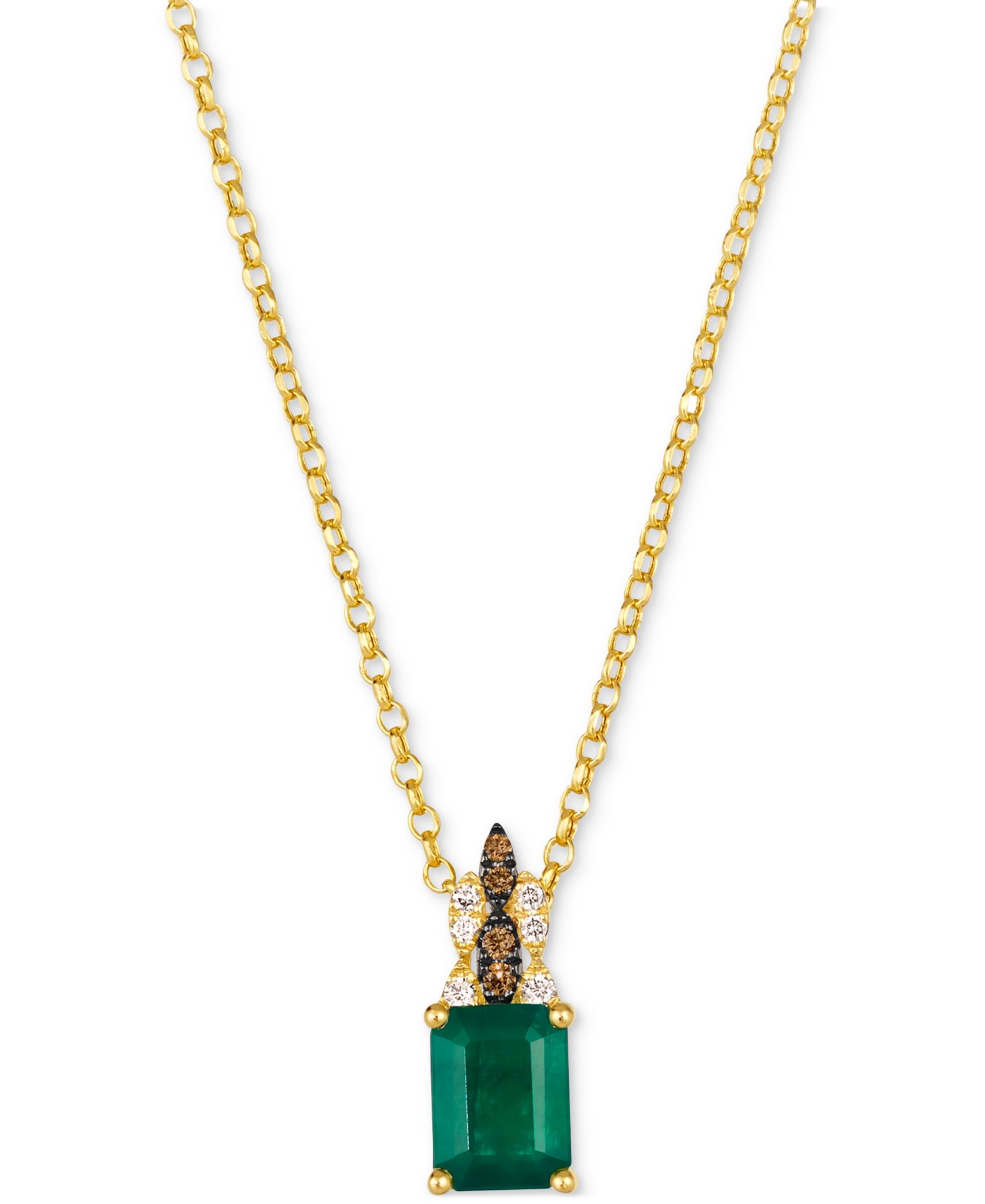 Подвеска-ожерелье Le Vian New Emerald (1-1/5 ct. t.w.) & Diamond (1/10 ct. t.w.) 19" в 14k желтом золоте