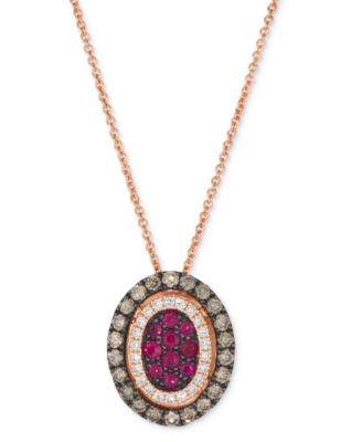Le Vian Chocolatier® Страстный рубин (1/4 кар. общ.) и бриллиант (1/2 кар. общ.) ореол кластер овальный 20" регулируемое подвесное ожерелье из розового золота 14 карат