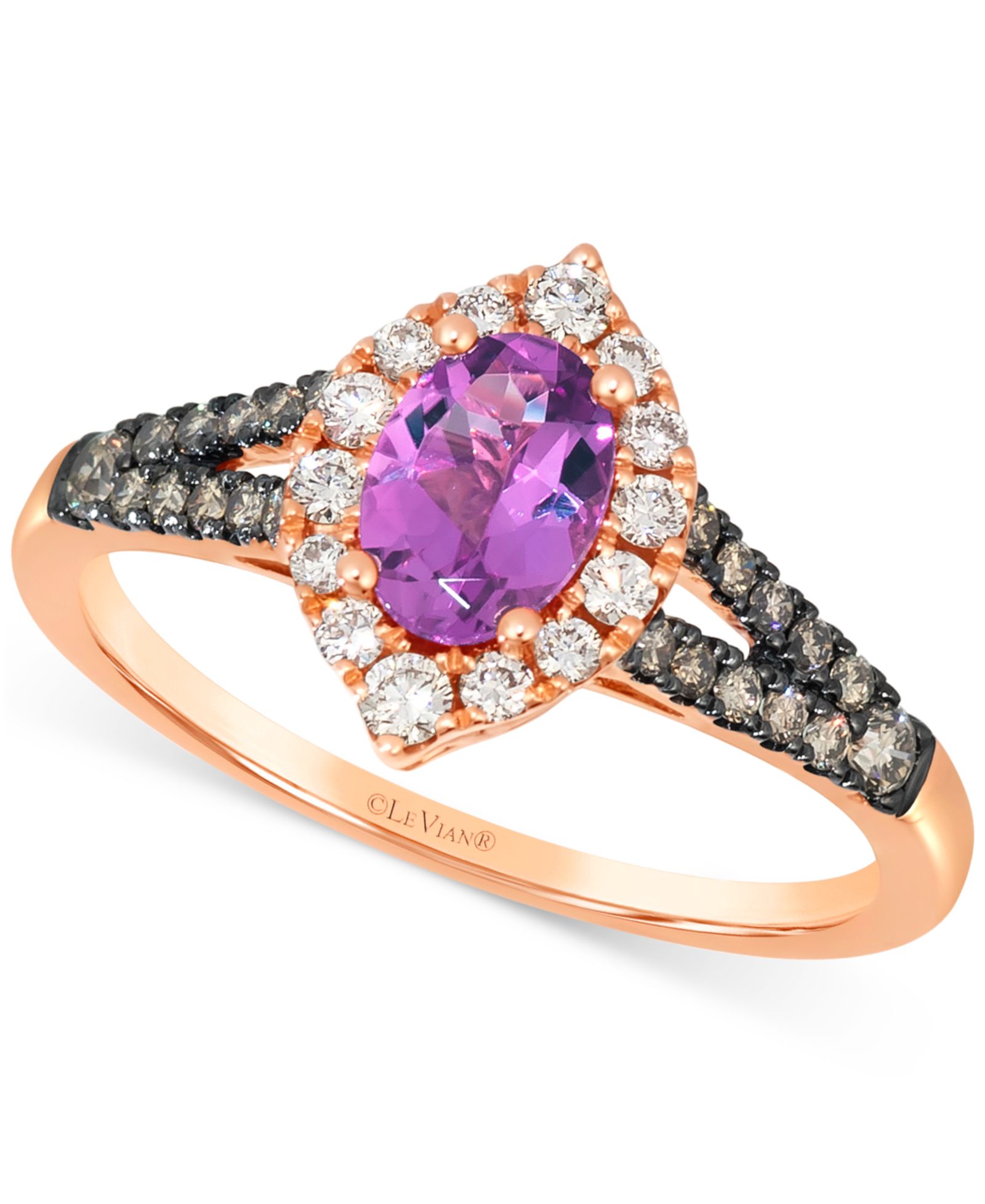 Le Vian® Grape Amethyst (3/4 ct. t.w.) & Diamond (3/8 ct. t.w.) Halo Split Shank Ring in 14k Rose Gold