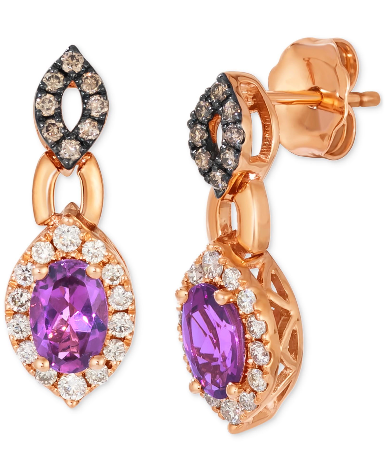Серьги Le Vian® Grape Amethyst (7/8 ct. t.w.) & Diamond (1/3 ct. t.w.) Halo Drop в 14k Rose Gold