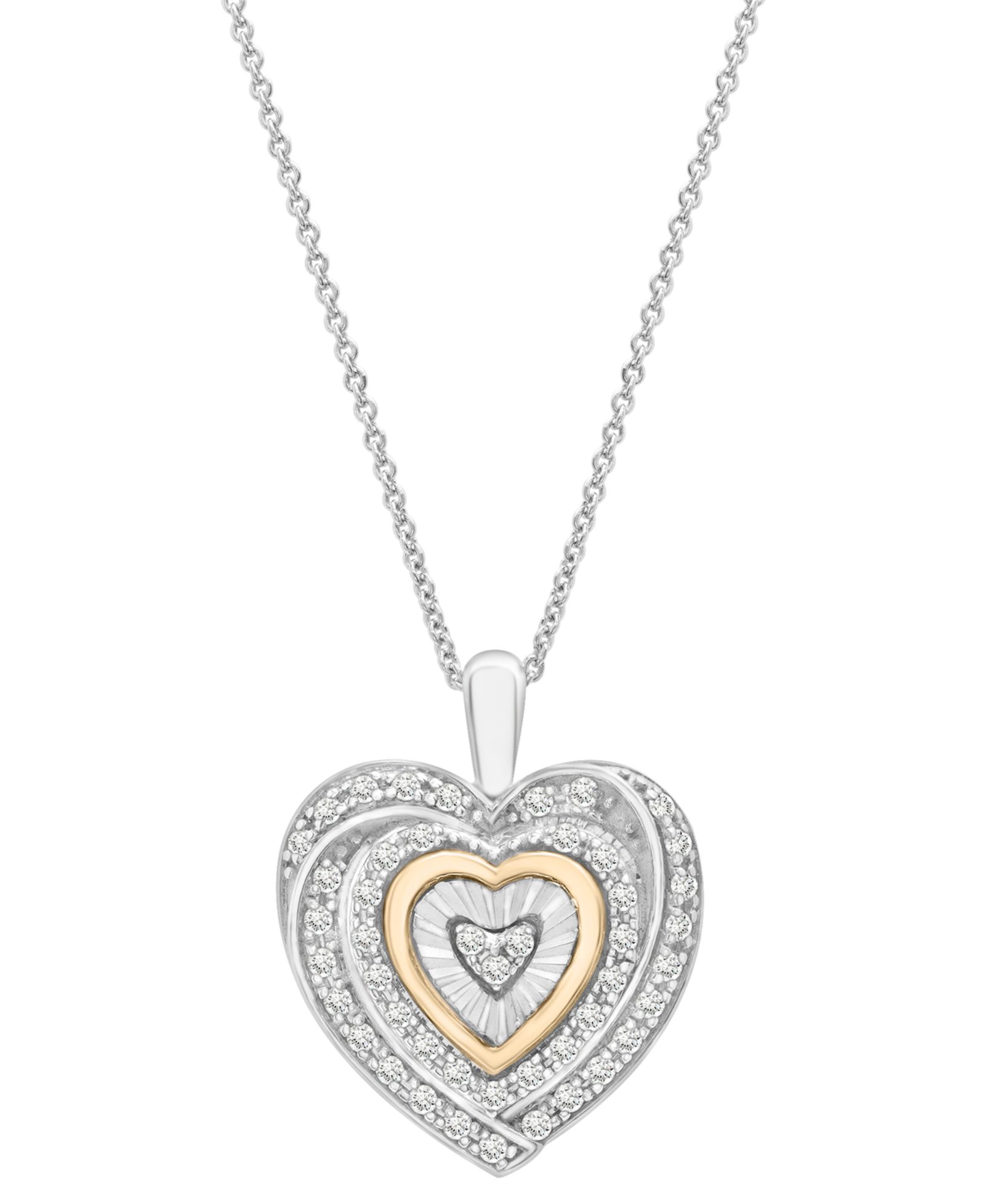 Diamond Heart 18" Pendant Necklace (1/4 ct. t.w.) in Sterling Silver and 14k Gold-Plate, Created for Macy's