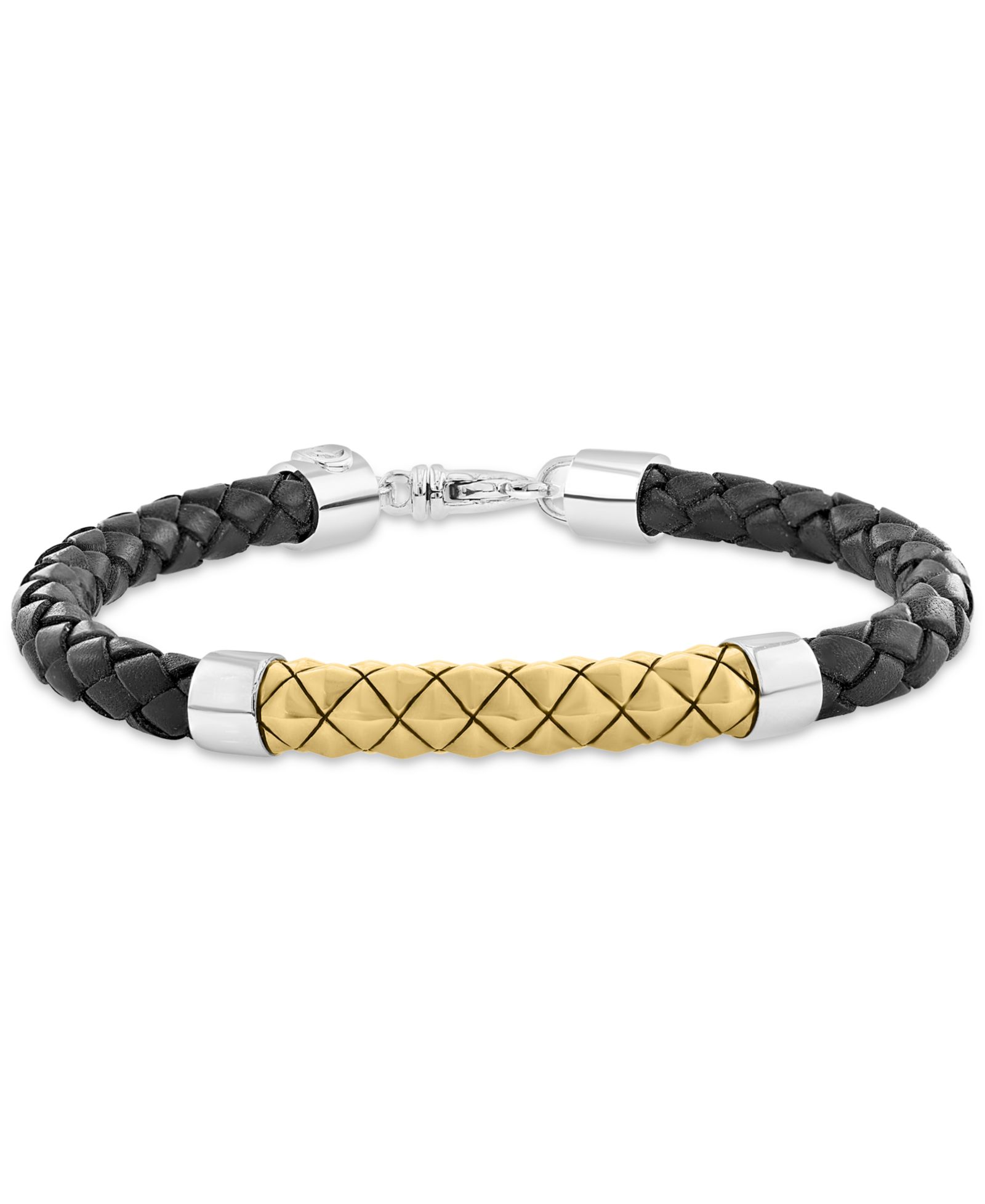 Мужской браслет EFFY® Braided Leather в 18k Yellow Gold Over Sterling Silver