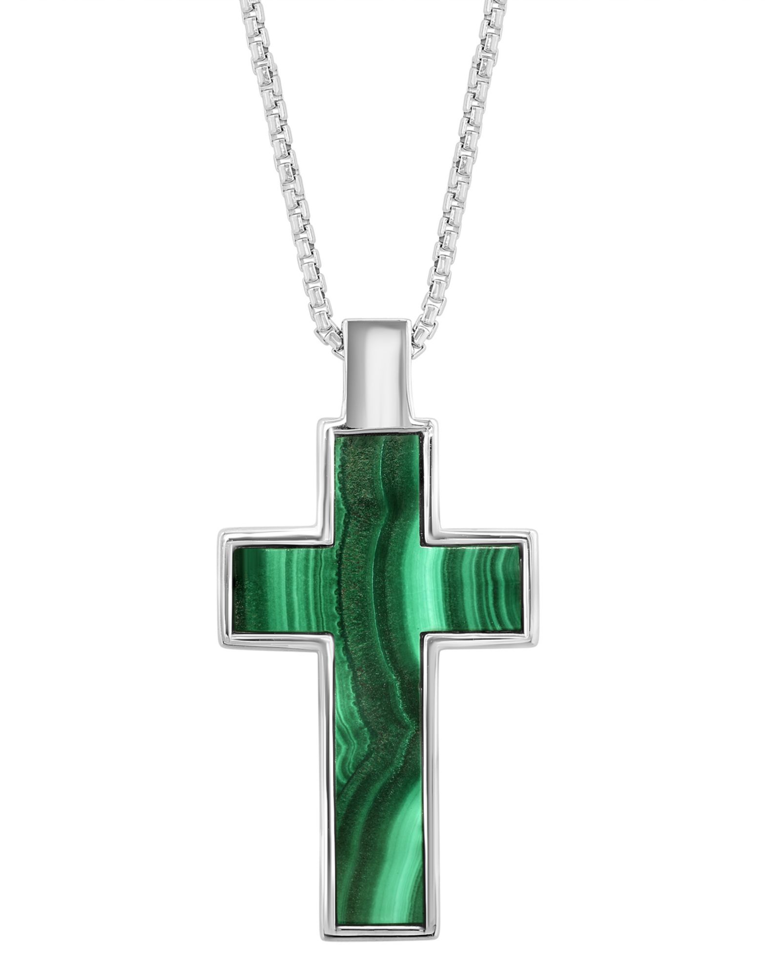 EFFY® Мужская подвеска Malachite Square Cross, Sterling Silver