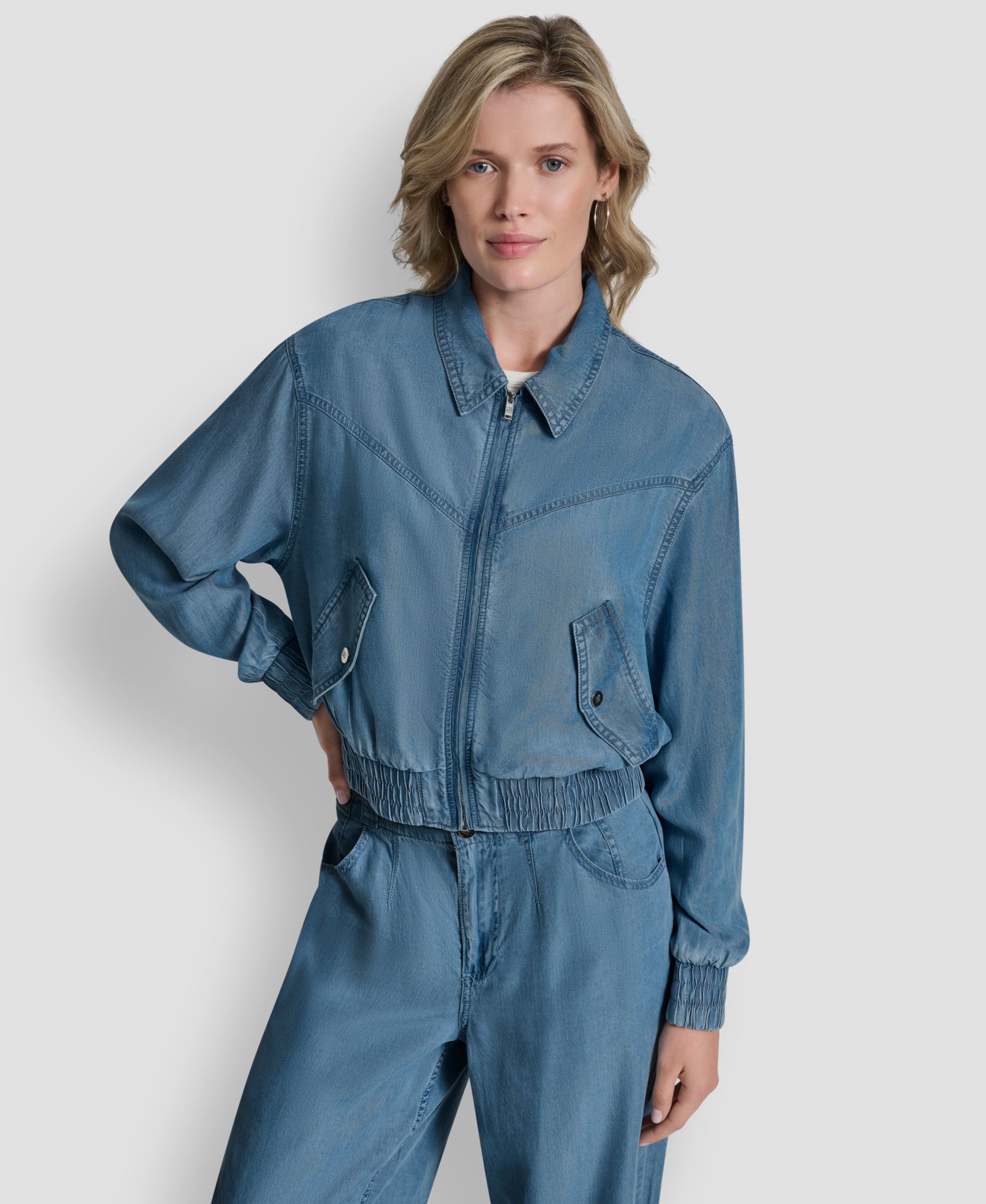 DKNY Women's Chambray Zip-Front Bomber Jacket