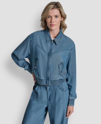 DKNY Women's Chambray Zip-Front Bomber Jacket
