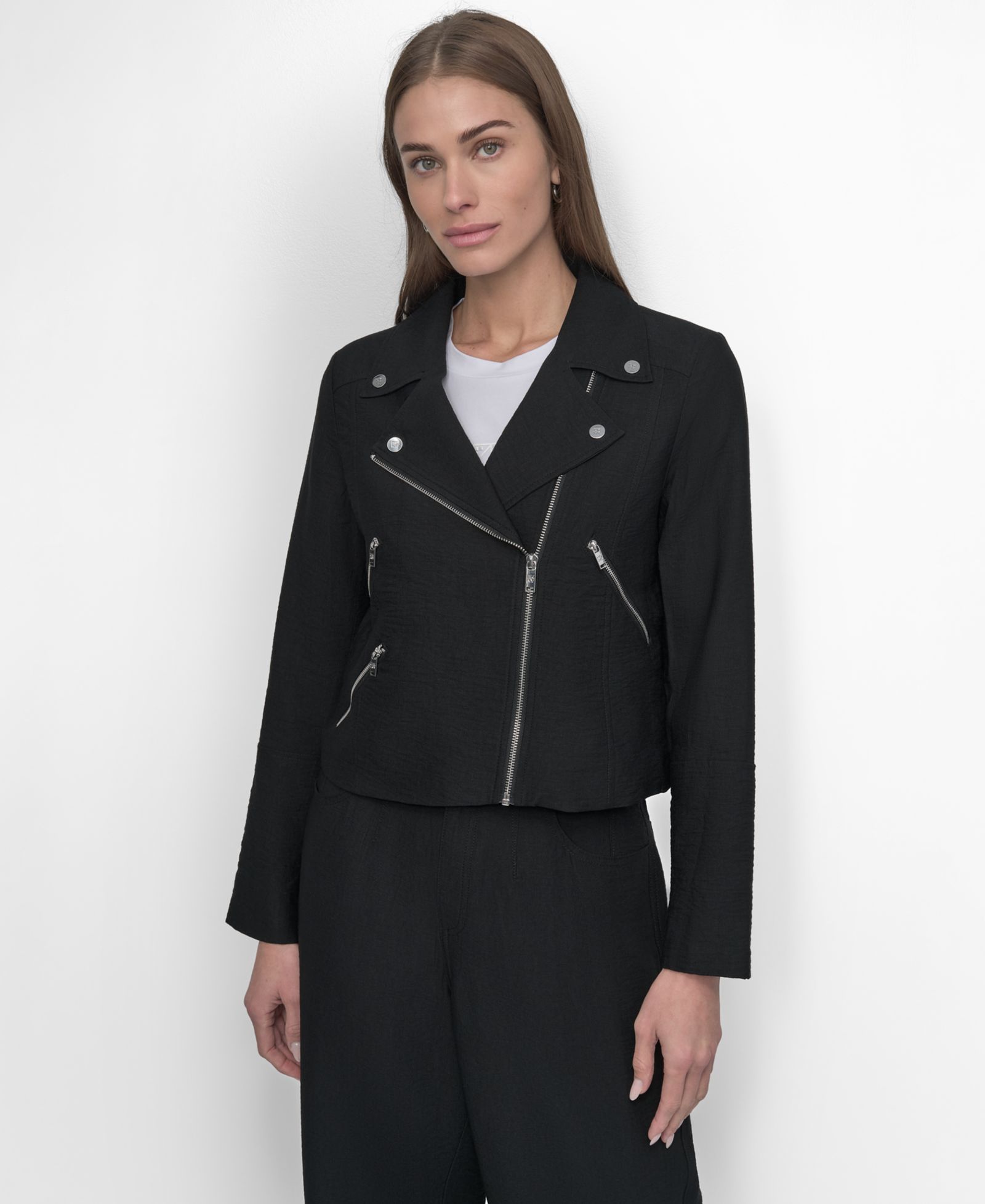 DKNY Women's Zipper Detailed Crinkle Jacket
