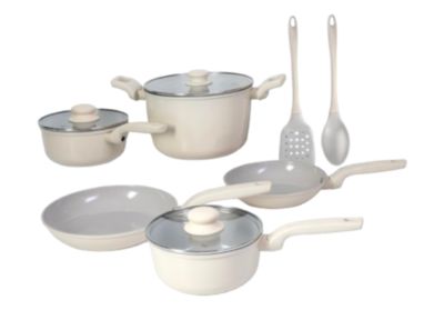 Gibson Home Barnsdall 10 Piece Premium PFA Free Ceramic Nonstick Aluminum Cookware Set W/ Kitchen Tools