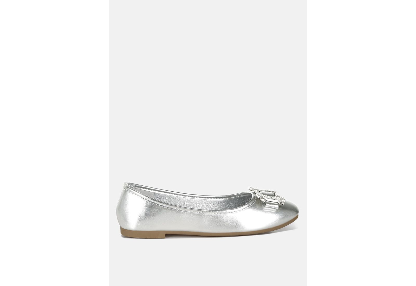 London Rag Womens Navik Rhinestone Buckle Metallic Ballerinas
