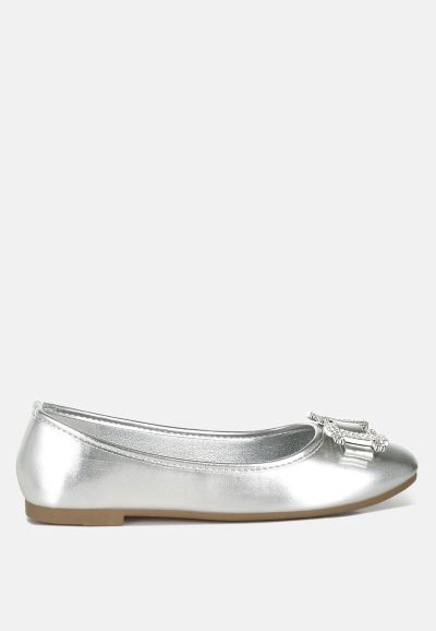 London Rag Womens Navik Rhinestone Buckle Metallic Ballerinas