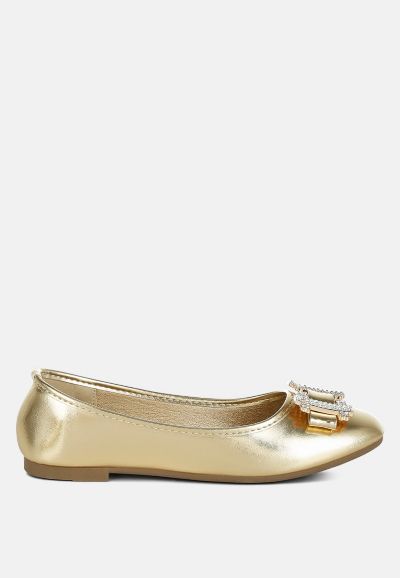 London Rag Womens Navik Rhinestone Buckle Metallic Ballerinas