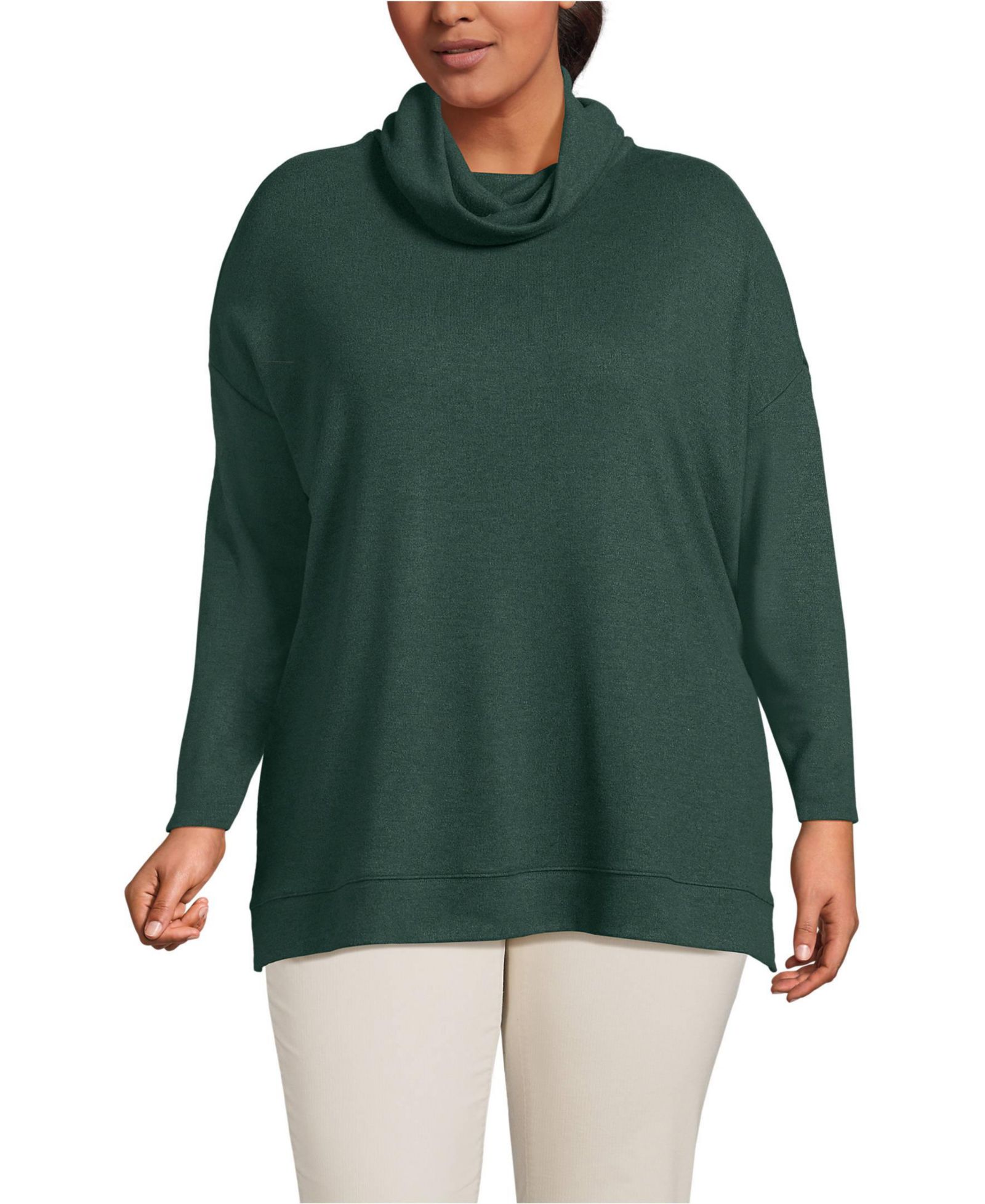 Lands' End Plus Size Long Sleeve Cozy Knit Cowl Neck Tunic