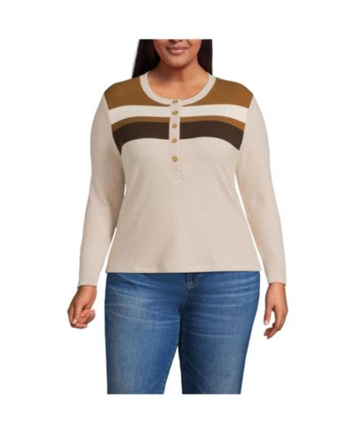 Lands' End Plus Size Long Sleeve Cozy Rib Henley Top