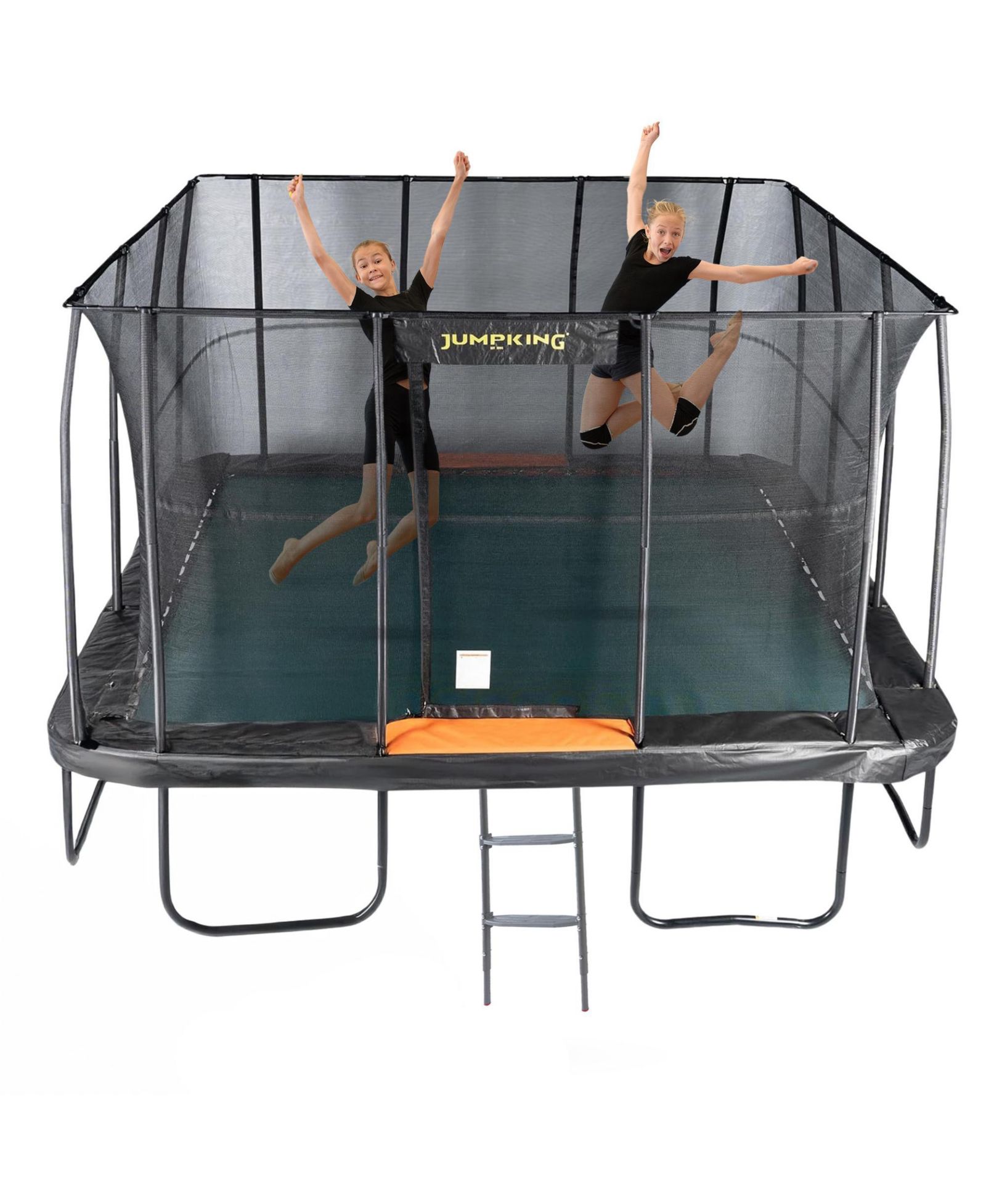 Квадратный батут Jumpking Pro-Series 13ft - с запатентованным V-образным расположением пружин и мягким прыжковым полотном (черно-оранжевый)
