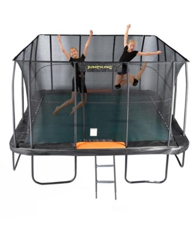 Jumpking Pro-Series 13 ft. Square Trampoline with Patented V-Shaped Spring Arrangement, Safety Net Enclosure, 400 lbs. Capacity, Ages 3+