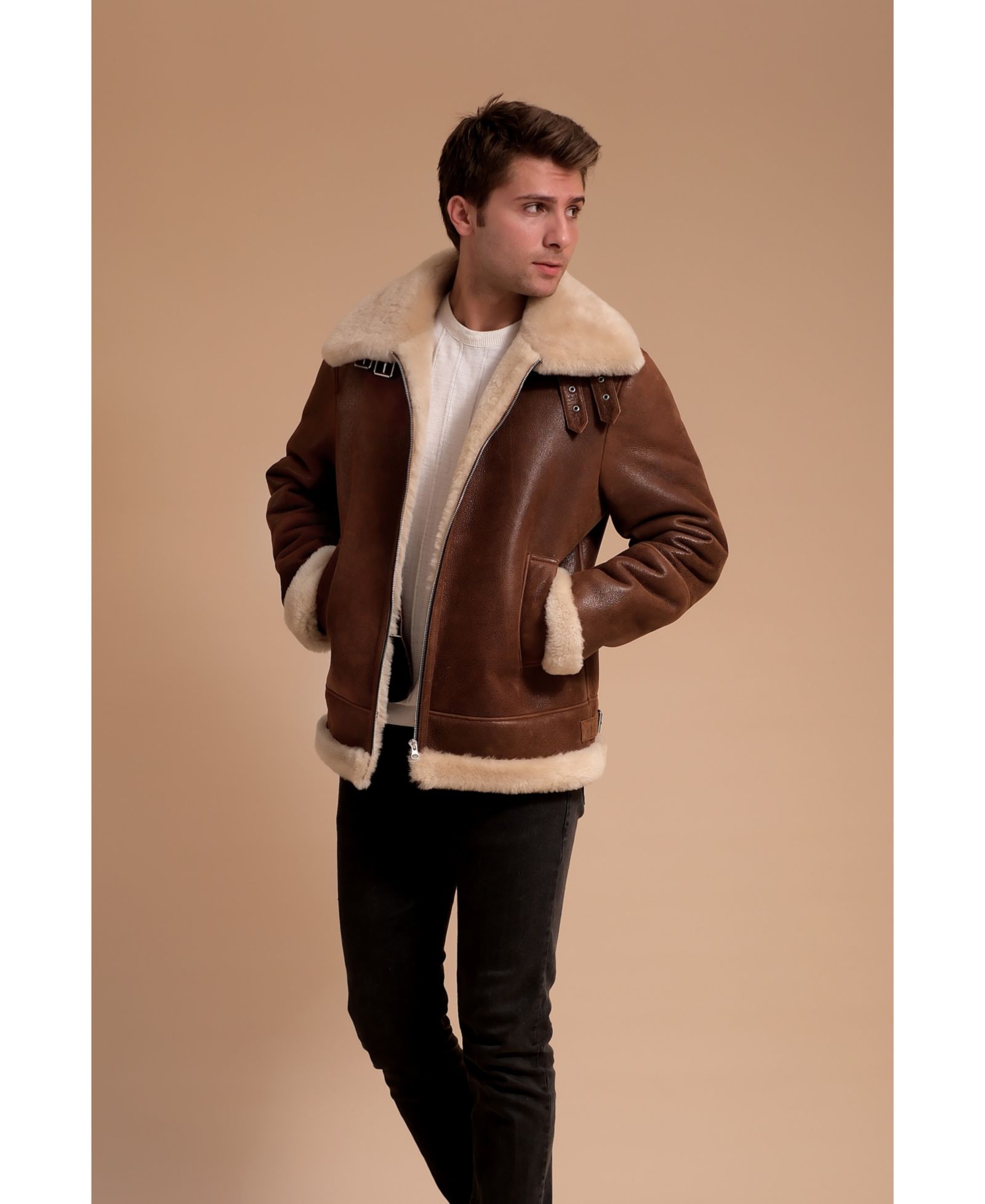 Furniq UK Men's Leather Shearling Aviator Jacket, Created for Macy's