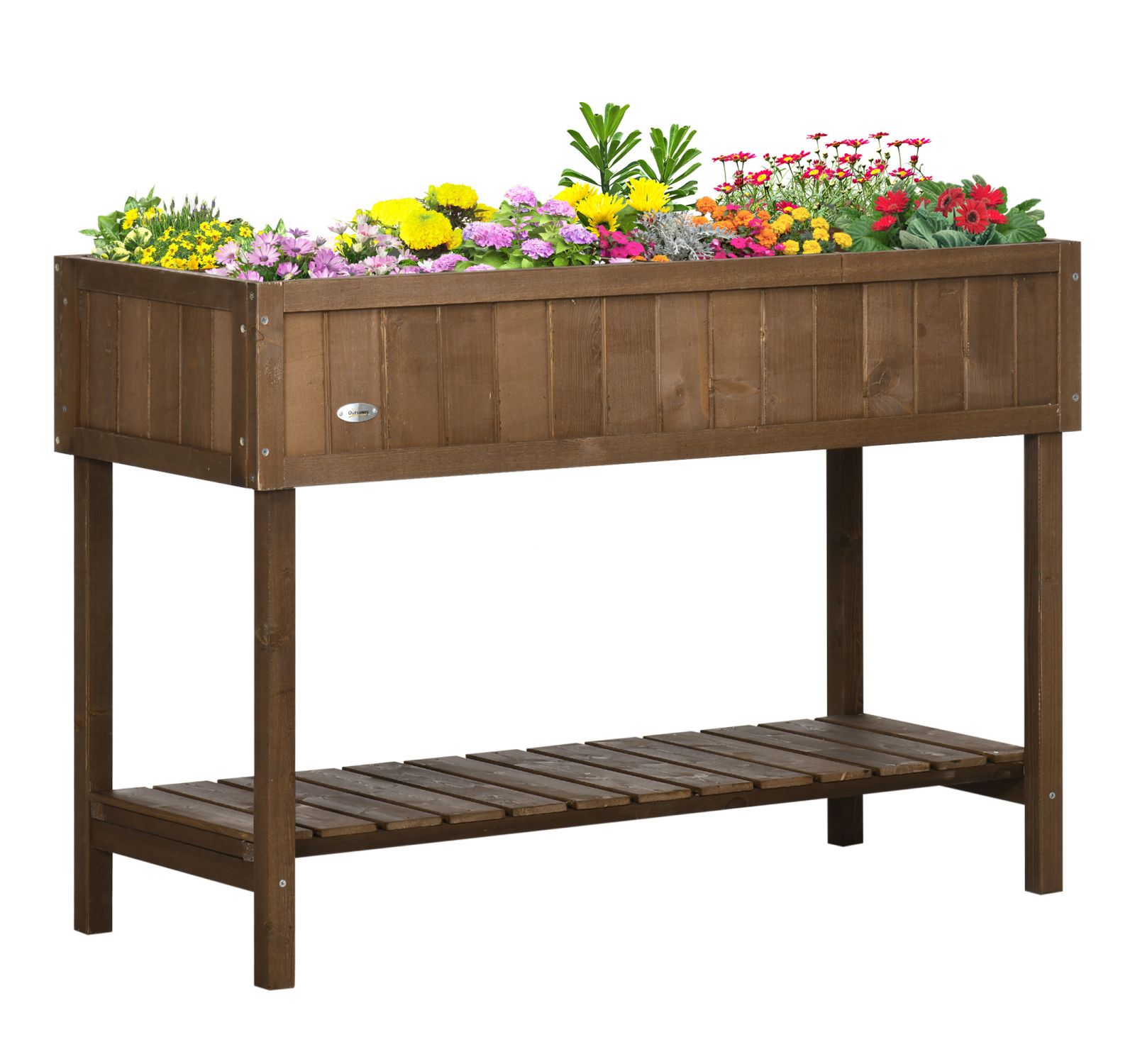 43x18x30in Raised Garden Bed with 8 Pockets and Shelf, Wooden Elevated Planter Box with Legs to Grow Herbs, Vegetables, and Flowers, Dark Brown