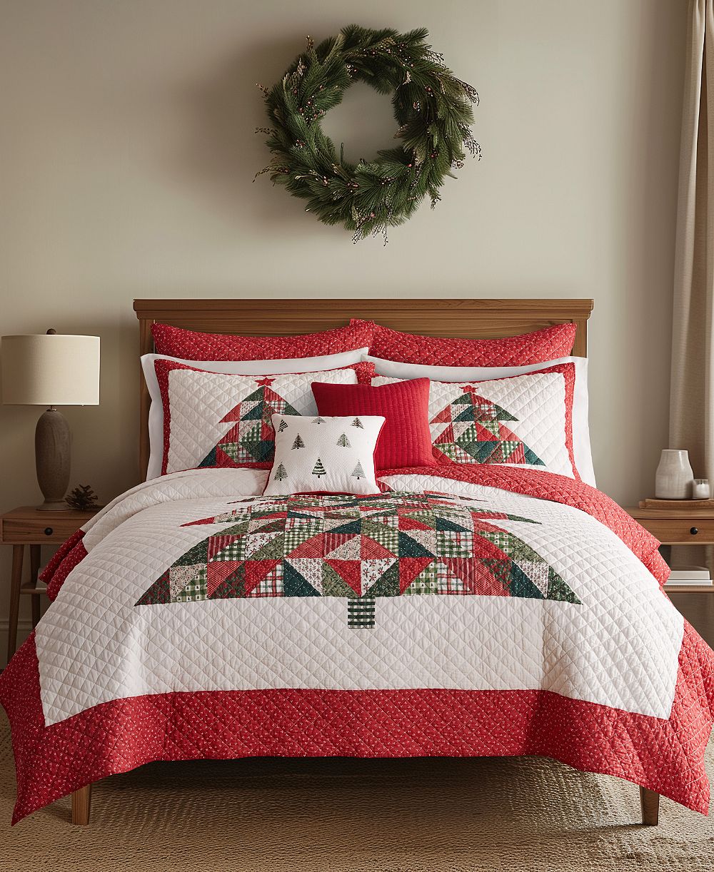 Комплект стеганого одеяла Levtex Home Patchwork Pine Stitching, Full/Queen