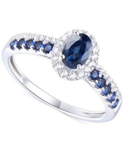 Кольцо Sapphire & Diamond Oval Halo в белом золоте 14k
