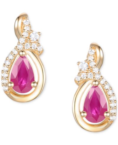 Emerald (1/2 ct. t.w.) & Diamond (1/10 ct. t.w.) Pear Drop Earrings in 14k Gold (Also in Ruby & Sapphire)