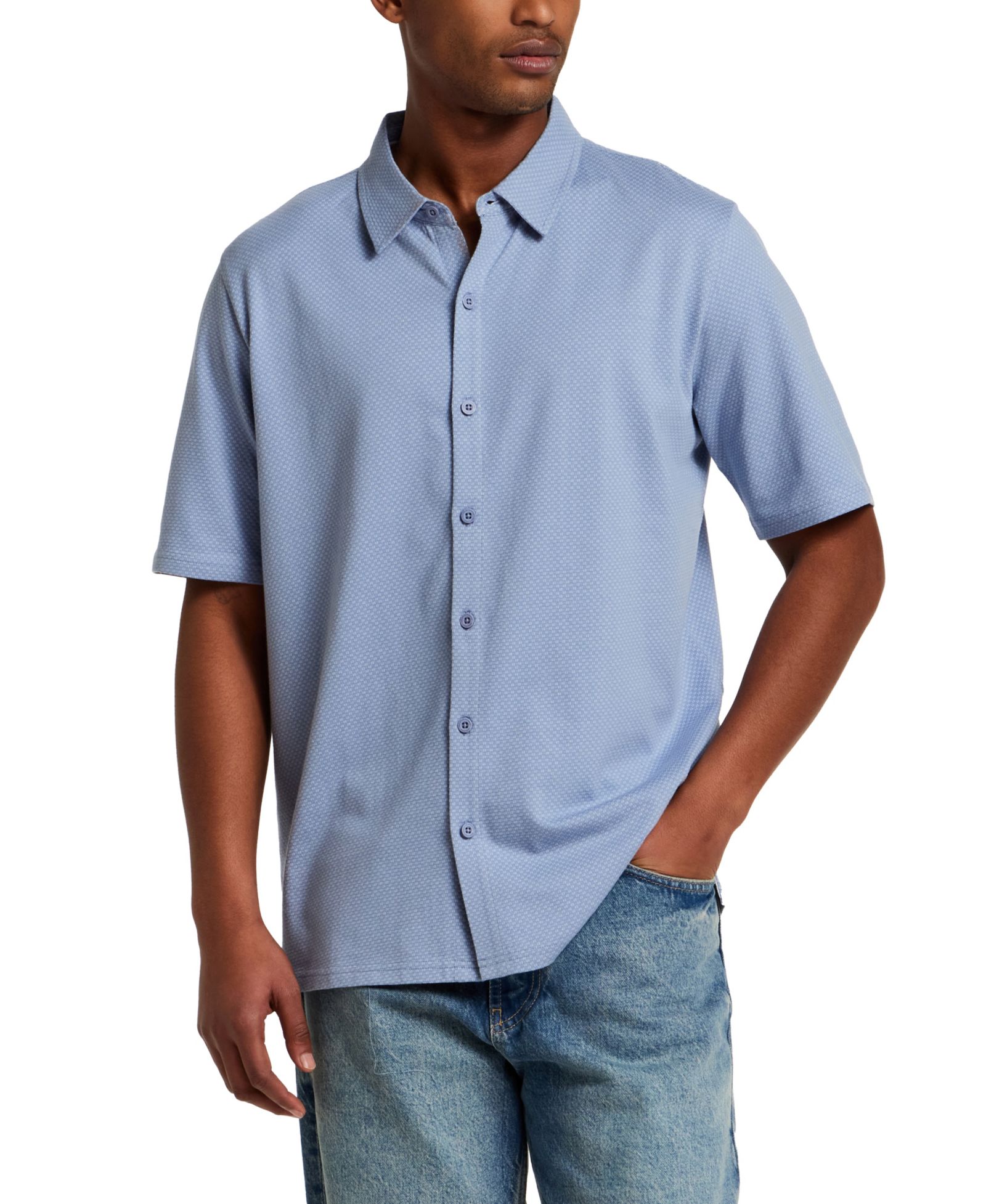 Weatherproof Vintage Men's Cotton Twill Short-Sleeve Button Down 100% Cotton Knit Shirt