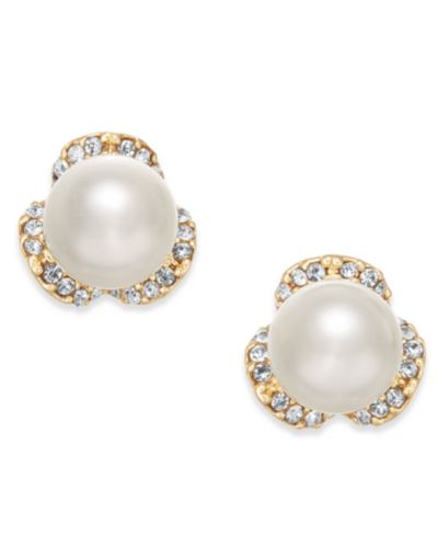 Charter Club Gold-Tone Pavé & Imitation Pearl Stud Earrings, Exclusively at Macy's