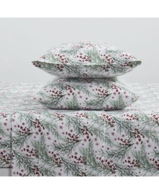 Kate Aurora Holiday Essentials Cozy Bed Collection Deep Pocket 100% Cotton Flannel Christmas Red Pines 4 Piece Sheet Set - Full