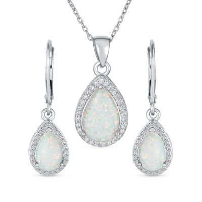 Ювелирный набор Bling Jewelry: кулон и серьги с белым опалом и CZ Halo Solitaire