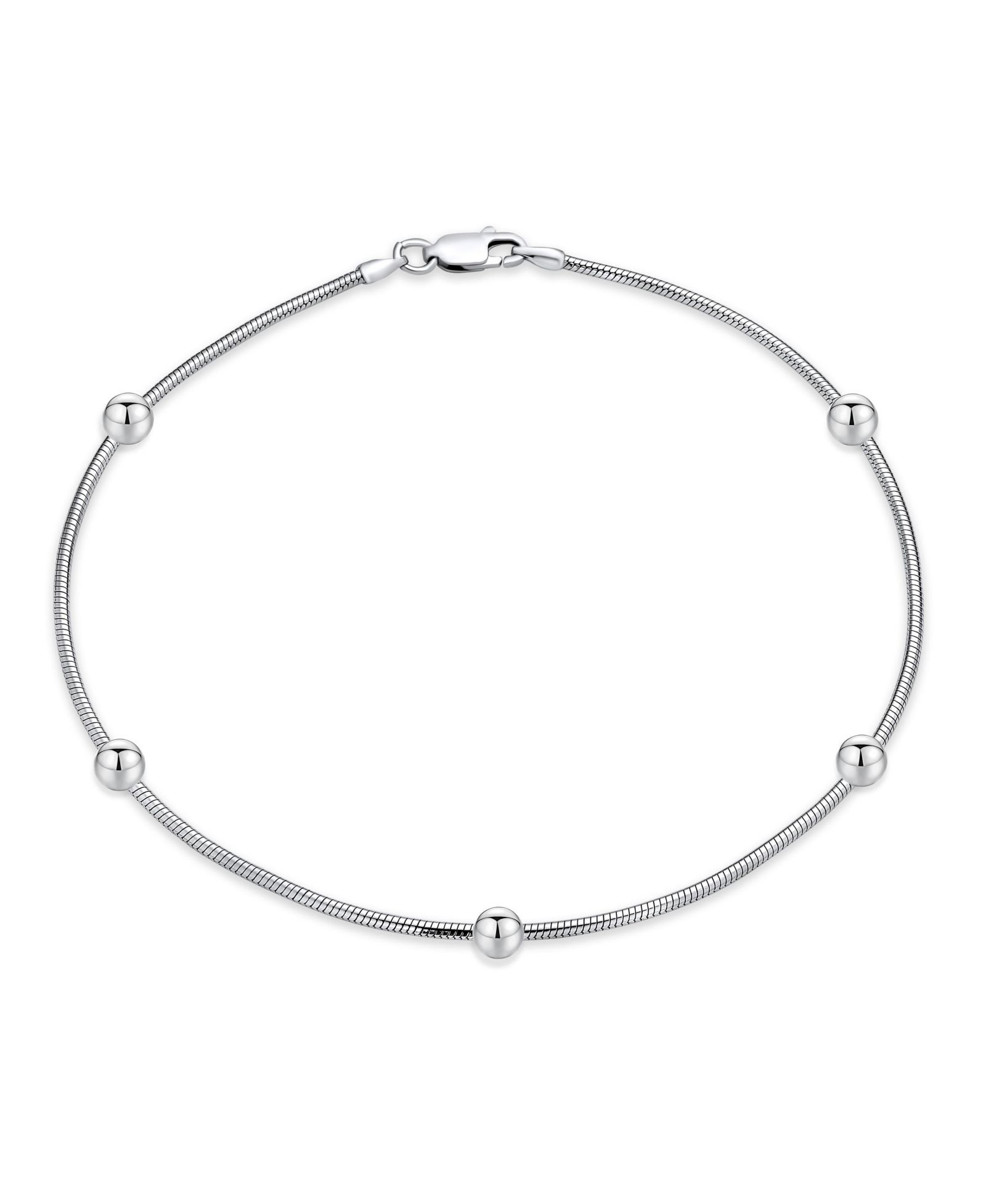 Bling Jewelry 4MM Ball Bead Snake Chain Anklet Strand Ankle Bracelet .925 Sterling Silver